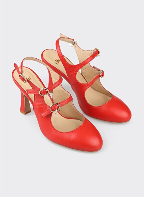 Kırmızı Deri Kadın Topuklu Ayakkabı - Görsel 3