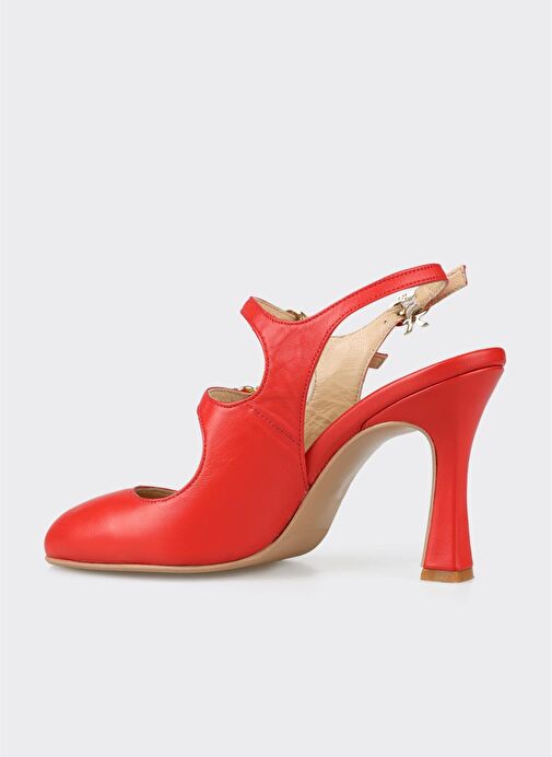 Kırmızı Deri Kadın Topuklu Ayakkabı - Görsel 4
