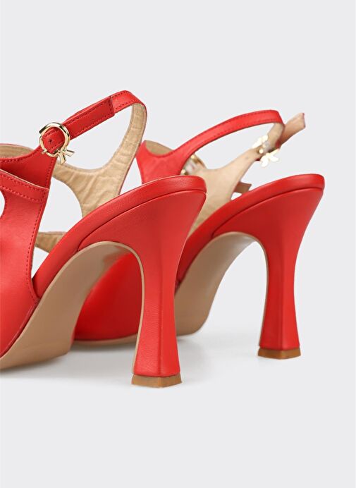 Kırmızı Deri Kadın Topuklu Ayakkabı - Görsel 5