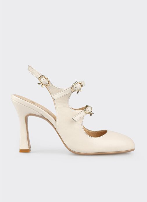 Bej Deri Kadın Topuklu Ayakkabı - Görsel 2