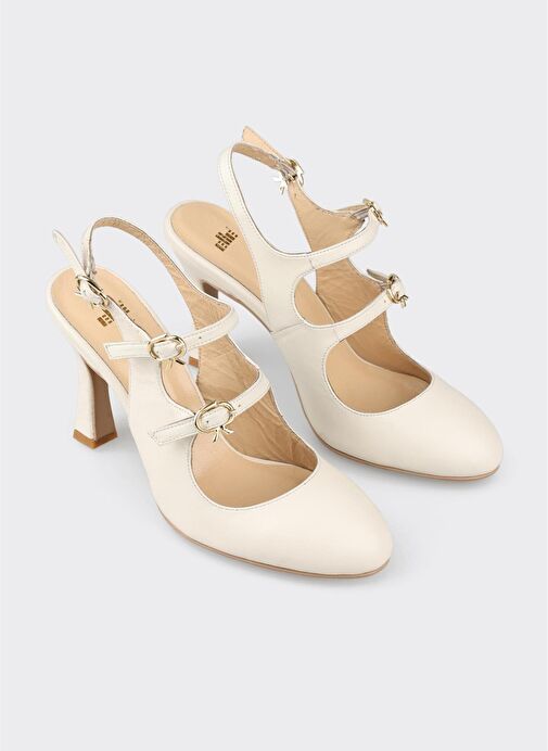 Bej Deri Kadın Topuklu Ayakkabı - Görsel 3