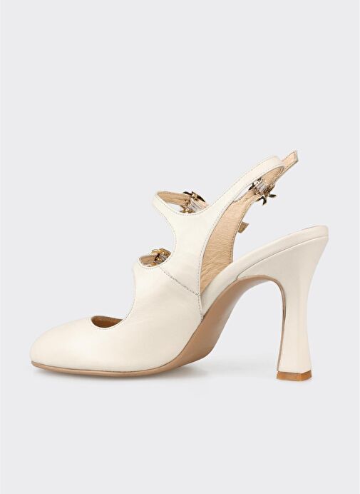 Bej Deri Kadın Topuklu Ayakkabı - Görsel 4