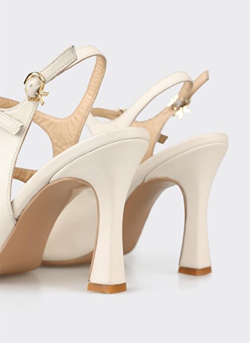 Bej Deri Kadın Topuklu Ayakkabı - Görsel 5