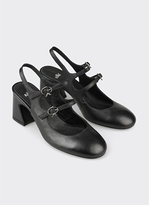 Siyah Deri Kadın Topuklu Ayakkabı - Görsel 3