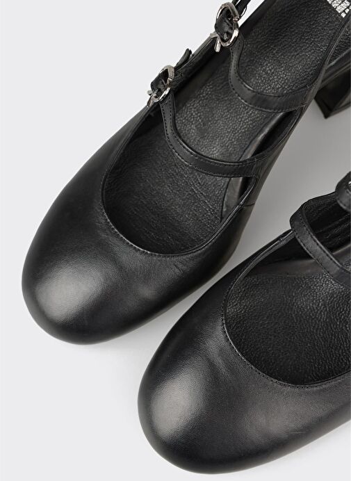 Siyah Deri Kadın Topuklu Ayakkabı - Görsel 5