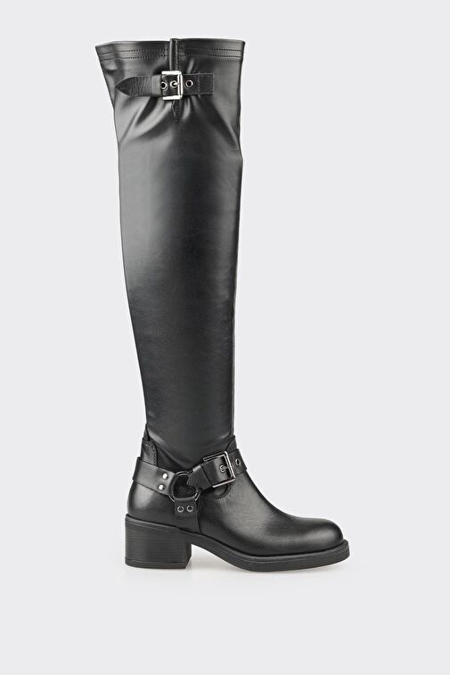 Siyah Kadın Düz Çizme - Görsel 2