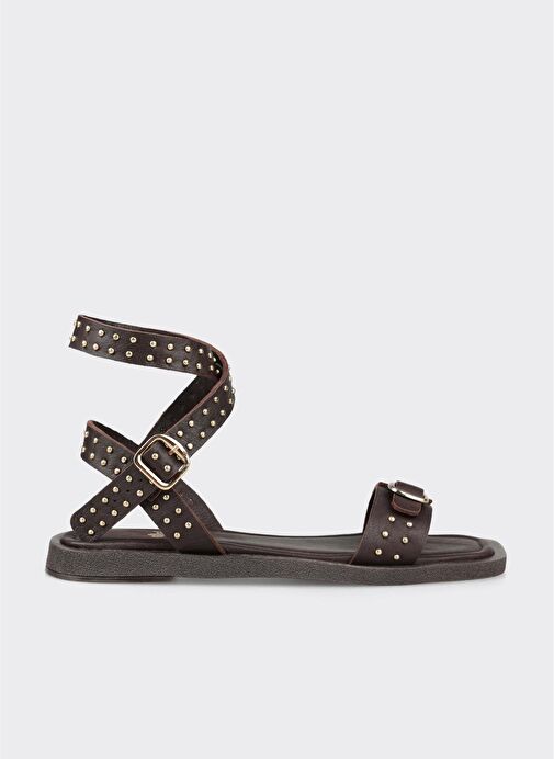 Kahve Deri Kadın Düz Sandalet - Görsel 2