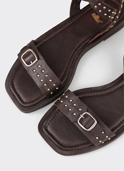 Kahve Deri Kadın Düz Sandalet - Görsel 5