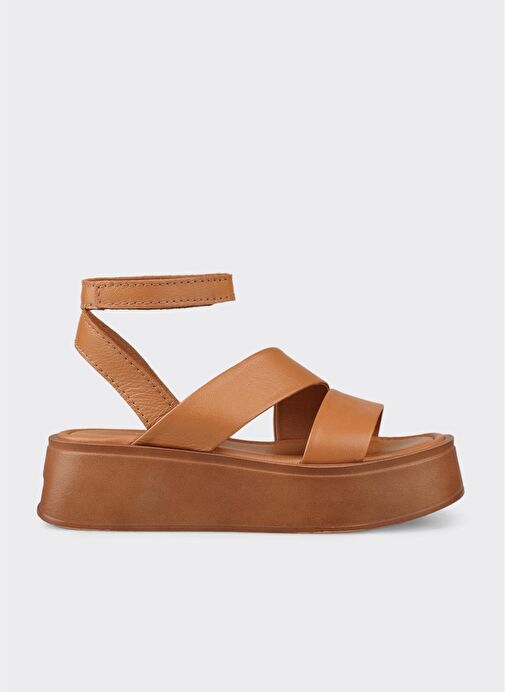 Taba Deri Kadın Dolgu Topuk Sandalet - Görsel 4