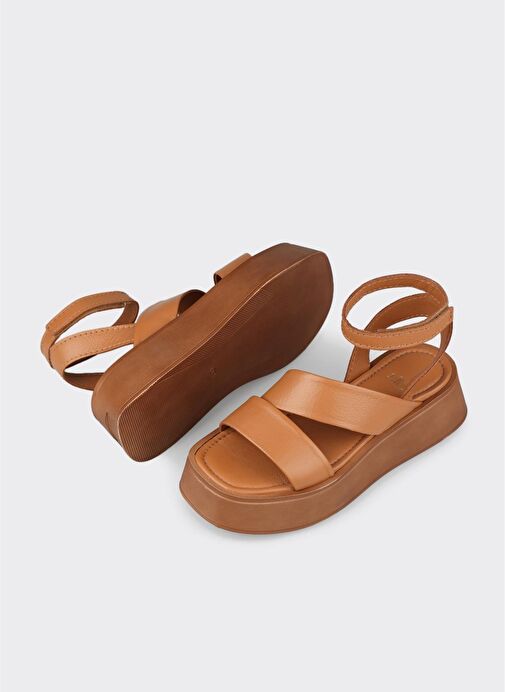 Taba Deri Kadın Dolgu Topuk Sandalet - Görsel 2