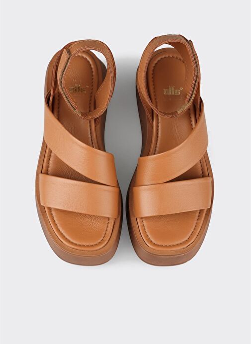 Taba Deri Kadın Dolgu Topuk Sandalet - Görsel 3