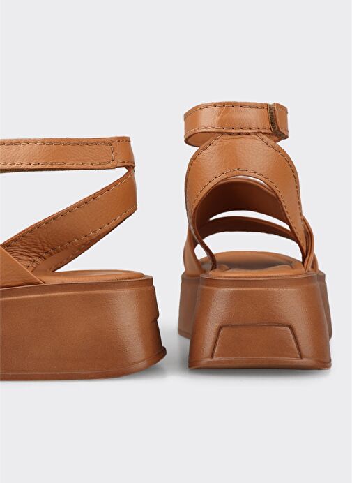 Taba Deri Kadın Dolgu Topuk Sandalet - Görsel 6