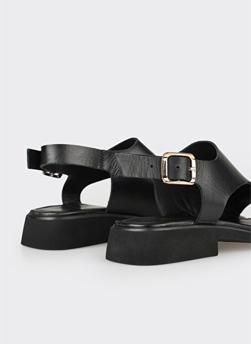 Siyah Deri Kadın Parmak Arası Sandalet - Görsel 6