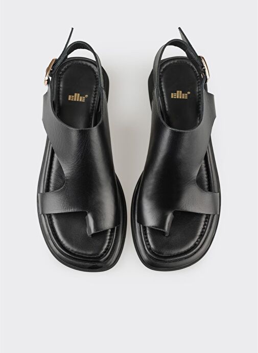 Siyah Deri Kadın Parmak Arası Sandalet - Görsel 5