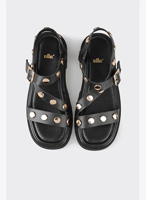 Siyah Deri Kadın Düz Sandalet - Görsel 6