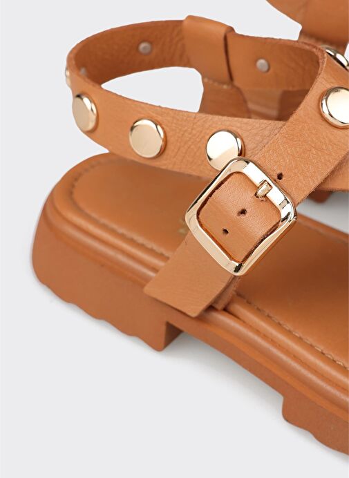 Taba Deri Kadın Düz Sandalet - Görsel 6