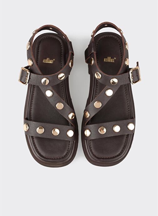 Kahve Deri Kadın Düz Sandalet - Görsel 4