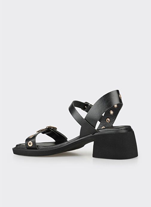 Siyah Deri Kadın Günlük Sandalet - Görsel 4