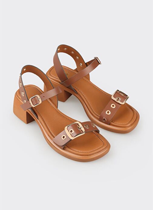 Taba Deri Kadın Günlük Sandalet - Görsel 3