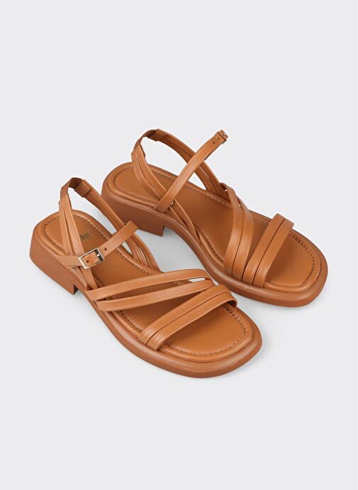 Taba Deri Kadın Düz Sandalet - Görsel 3