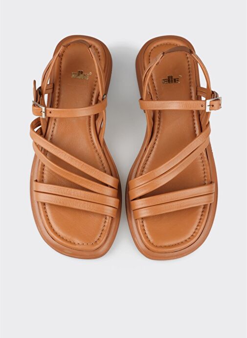 Taba Deri Kadın Düz Sandalet - Görsel 5