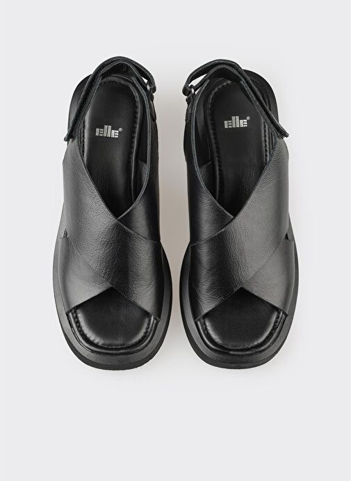 Siyah Deri Kadın Günlük Sandalet - Görsel 5