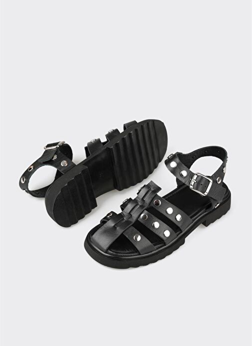 Siyah Deri Kadın Günlük Ayakkabı - Görsel 4