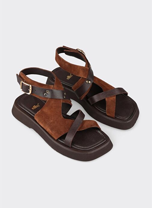 Kahve Deri Kadın Düz Sandalet - Görsel 3