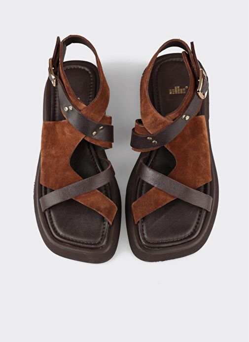Kahve Deri Kadın Düz Sandalet - Görsel 5