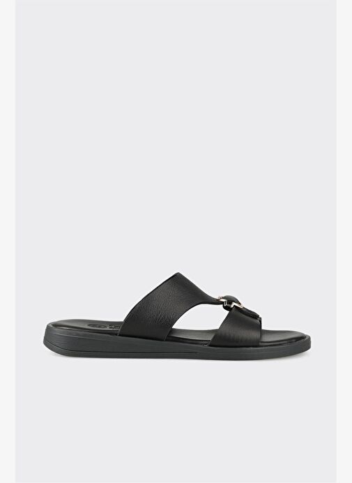 Siyah Deri Kadın Düz Terlik - Görsel 2