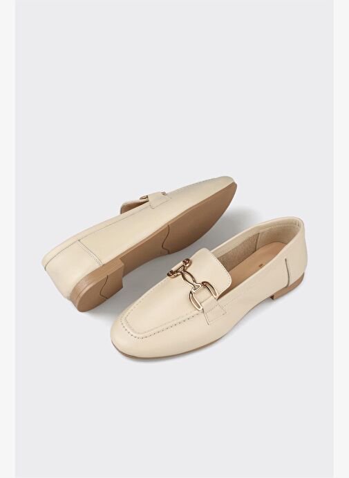 Ekru Deri Kadın Loafer - Görsel 4