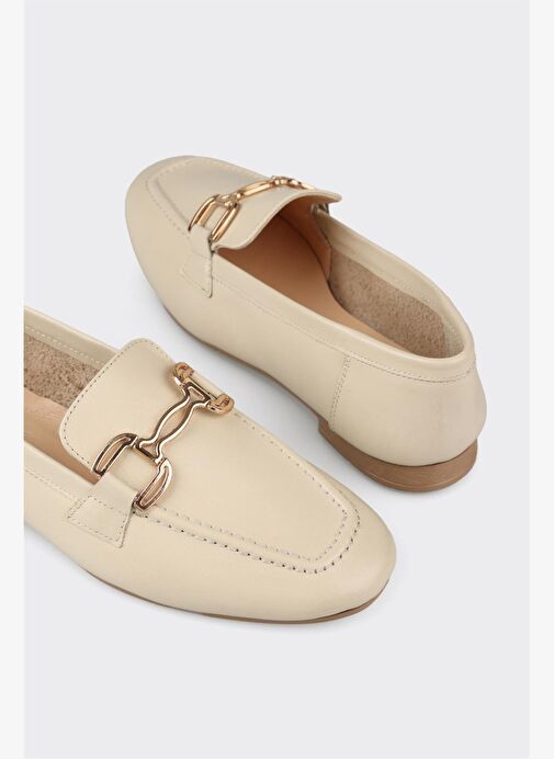 Ekru Deri Kadın Loafer - Görsel 6