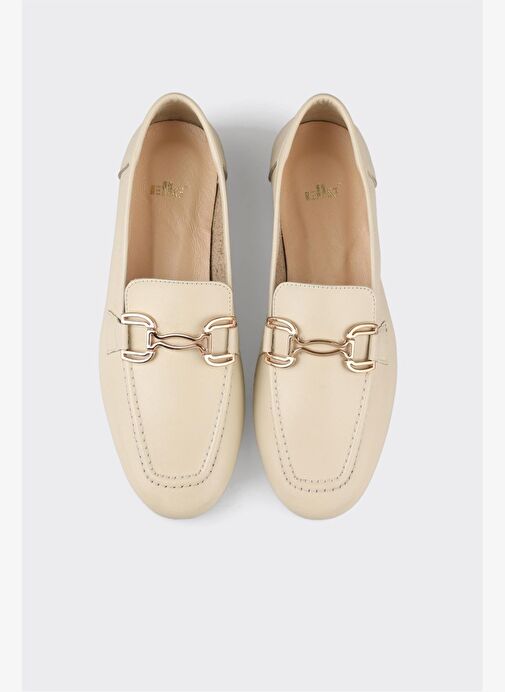 Ekru Deri Kadın Loafer - Görsel 5