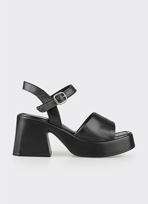 Siyah Deri Kadın Günlük Sandalet - Görsel 2