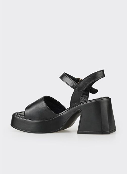 Siyah Deri Kadın Günlük Sandalet - Görsel 4