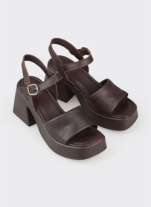 Kahve Deri Kadın Günlük Sandalet - Görsel 3