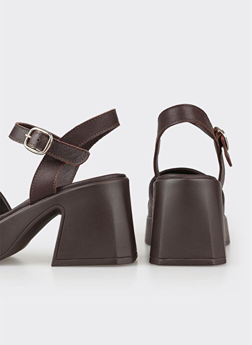 Kahve Deri Kadın Günlük Sandalet - Görsel 5