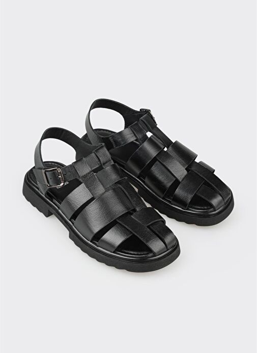 Siyah Deri Kadın Günlük Ayakkabı - Görsel 3