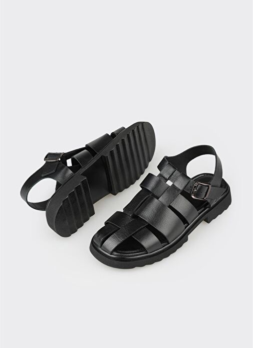 Siyah Deri Kadın Günlük Ayakkabı - Görsel 4