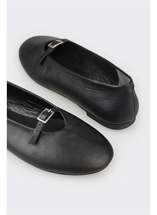 Elle Siyah Kadın Deri Babet DEMATA - Görsel 10