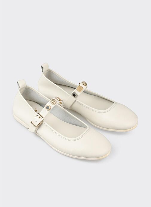 Ekru Deri Kadın Günlük Ayakkabı - Görsel 3