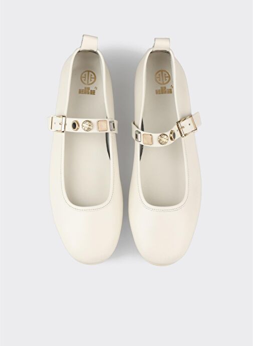 Ekru Deri Kadın Günlük Ayakkabı - Görsel 5