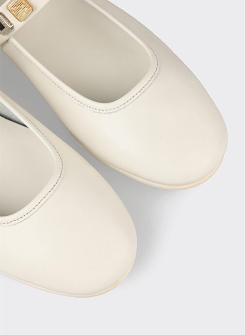 Ekru Deri Kadın Günlük Ayakkabı - Görsel 6
