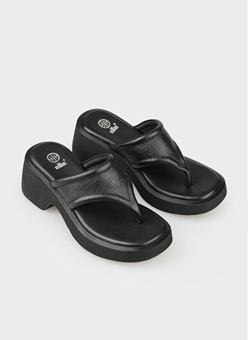 Siyah Deri Kadın Günlük Terlik - Görsel 3