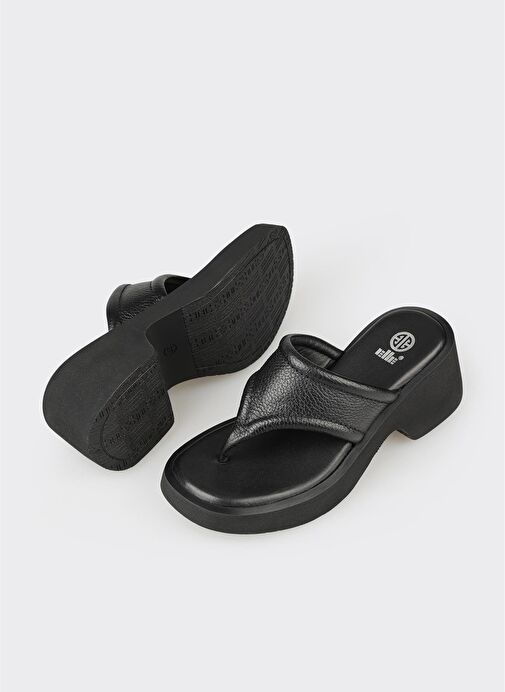 Siyah Deri Kadın Günlük Terlik - Görsel 4