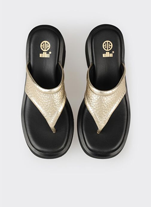 Gold Deri Kadın Günlük Terlik - Görsel 5