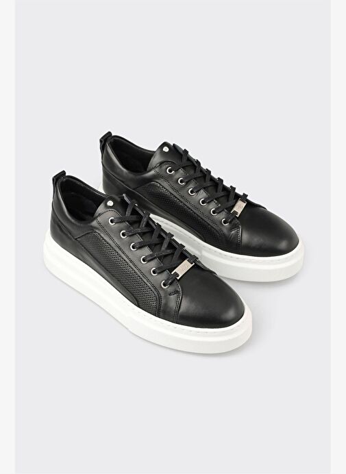 Siyah Deri Erkek Spor Ayakkabı - Görsel 4