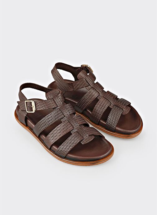 Kahve Deri Kadın Düz Sandalet - Görsel 3