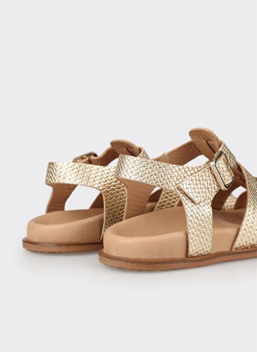 Gold Deri Kadın Düz Sandalet - Görsel 6