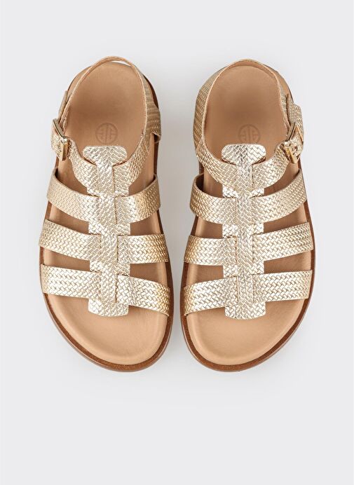 Gold Deri Kadın Düz Sandalet - Görsel 5